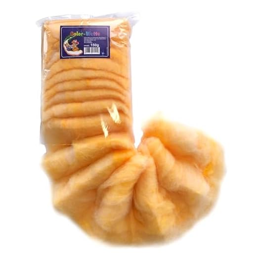 COLOR- WATTE, Farbwatte, farbige, bunte Dekowatte. 150g orange Art.12025 APRICOT