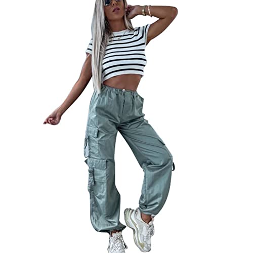 Pantalones de Trabajo, Pantalones Sueltos con Múltiples Bolsillos para Mujer, Cintura con Cordón de Color para Mujer para IR de Compras (XL)
