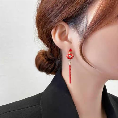 Chinese Style Lantern Tassel Statement Drop Earring for Ladies Lucky New Years Pretty Dangle Earrings Red Festive Sterling Silver Post Hypoallergenic Charms Dainty Gifts Wedding Anniversary for Women2
