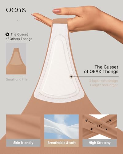 Image of OEAK Seamless Thongs for Women Invisible Thongs No Show Thong Panty Liners Tangas Comfortable Workout G-Strings Underwear Latte M