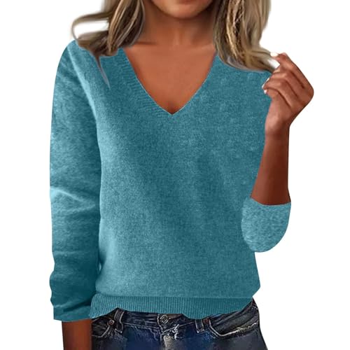 OIOLOYJM Fall Cashmere Sweaters for Women 2025 V Neck Long Sleeve Tops Knitted Pullovers Lightweight Merino Wool Sweater