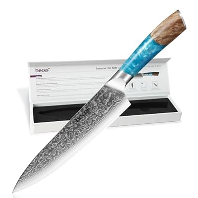 hecef Cuchillo Chef Damasco, Cuchillo Japones Profesional con Mango Ergonómico de Resina, 67 Capas Acero Damasco con Protector de Hoja, 20 cm, Regalo para Chef y Amantes de la Cocina | Ya disponible en tu tienda friki favorita! En mundofriki.es!