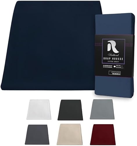 Sábana Bajera Ajustable 180x200 cm – Microfibra de Poliéster Doble Cepillado Suave - Altura 35 cm (Colchón Alto) – Fácil de cuidar & Transpirable - Azul Marino