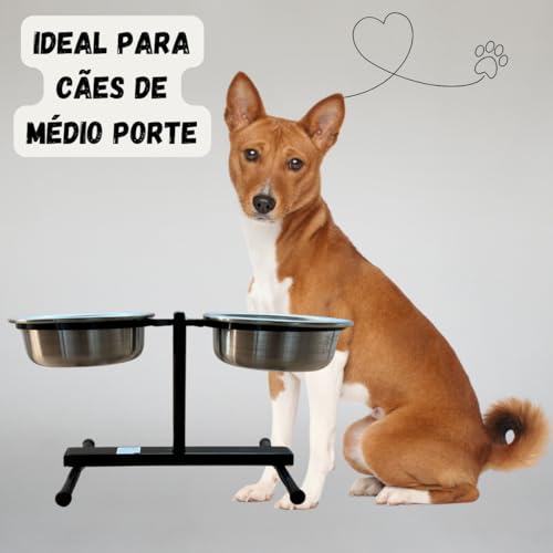 Comedouro Duplo Elevado para Cães e Gatos, Tigelas em Aluminio (Médio)