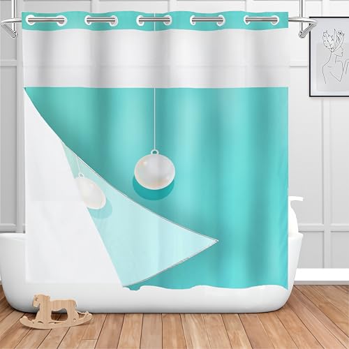 Shrahala Robin's Egg Blue Turquoise Shower Curtain with Snap in Liner Set, Single Pearl Pendant No Hooks Stall Curtain Waterproof for Bathtubs Magnetic Hem 71 X 74 in