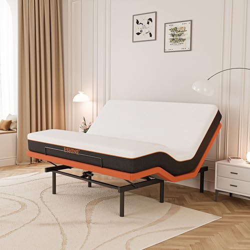Image of ESHINE King Adjustable Bed Frame with 10 inch Mattress, Wireless Remote