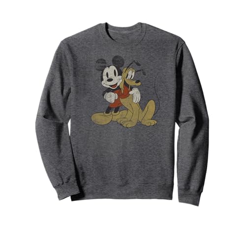 Sweatshirt Disney Mickey Mouse imprimé vintage col rond gris