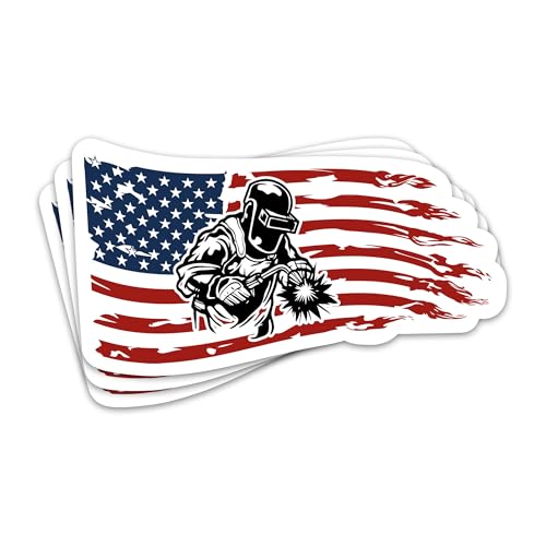 Image of 3PCs American Flag Patriotic Welder Sticker Welding Hard Hat Sticker for Men Construction Worker Blue Collar Waterproof Vinyl Stickers for Helmet Hood Toolbox Laptop Water Bottle Decals 3x1.6 Inches