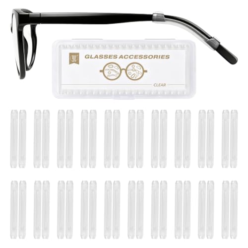 Image of YR Soft Silicone Eyeglasses Temple Tips Sleeve Retainer, Anti-Slip Elastic Comfort Eyeglass Ear Grippers for Eyeglasses Sunglasses Reading Glasses Eyewear, 20 Pairs Clear