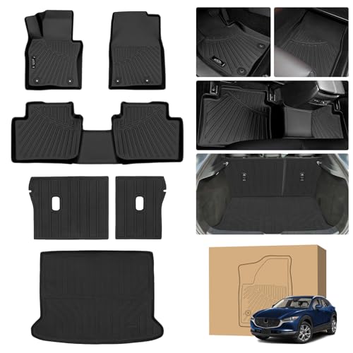 Peleus Floor Mats for Mazda CX-30 CX30 2020-2025 2026 TPE All Weather Protection 2 Rows Car Floor Liners with Cargo Liner Backrest Mat for Mazda CX-30 Trunk Mat+Backrest Mats+Floor Mats