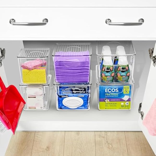 Sorbus Large Clear Plastic Storage Bins with Lids, Clear Stackable Storage Bins, Laundry Room Organizer Bins, Office, Classroom, Playroom, Bathroom, Laundry Room Organization and Storage (8 Pack)