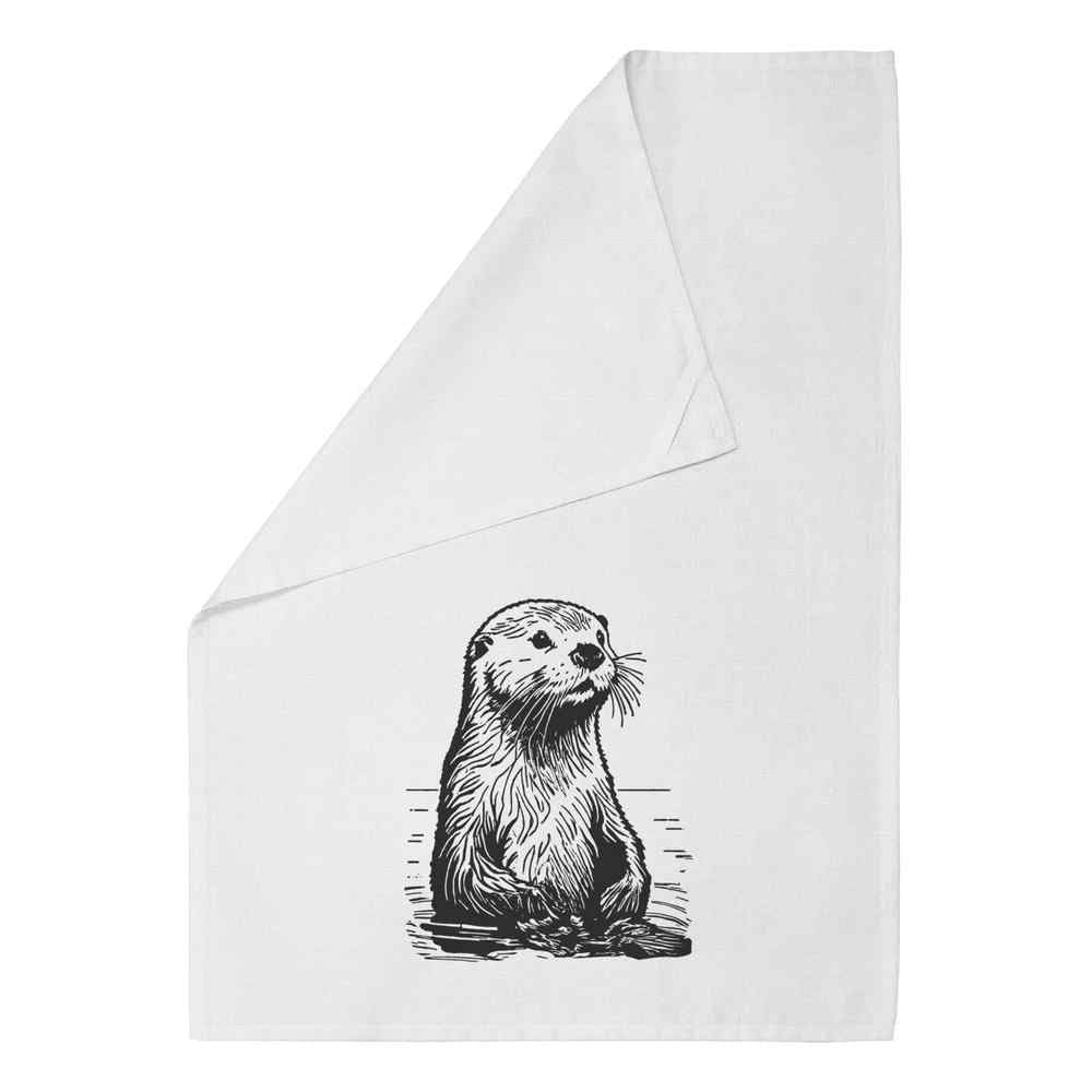 Azeeda 'Sea Otter' White Cotton Tea Towel/Dish Cloth (TW00035716)