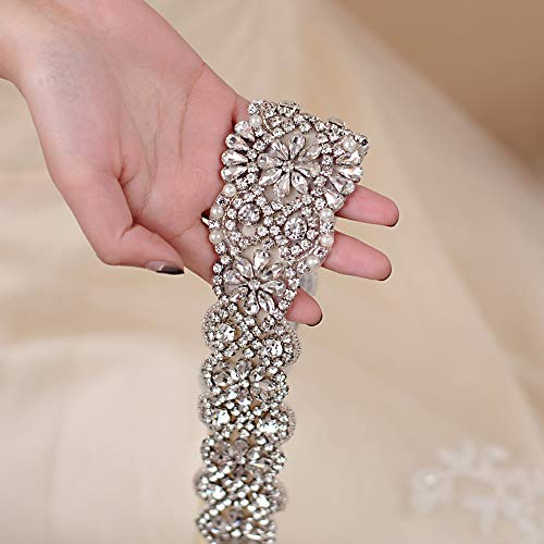 Azaleas Women's Crystal Wedding Belt Sashes Bridal Sash Belt for Wedding (Off-White) - Thumbnail 5