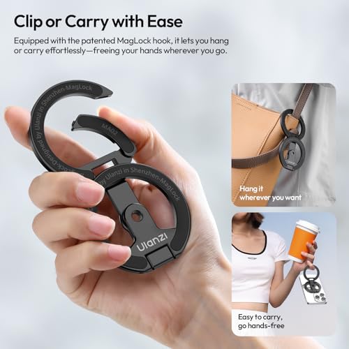 Image of ULANZI MA02 Dual Magnetic Ring Phone Grip Stand, Aluminum for MagSafe Gym Kickstand Compatible with iPhone 17-12 Series, Foldable Phone Tripod Mount with 1 /4 inch Screw for Live Streaming Vlog, Silver
