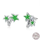  ZHWM Pendientes De clip Aros 925 Plata Esterlina Coco Palma Planta Verde Pendientes De Esmalte para Las Mujeres Joyería De Plata De Moda
