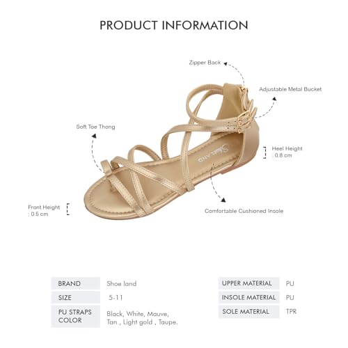 Image of Shoe Land Gladiator Sandals for Women - Strappy Flat Sandals with Ankle Strap & Back Zipper | Fisherman Thong Strappy Style for Walking, & Daily Wear | Trendy 2025 Summer