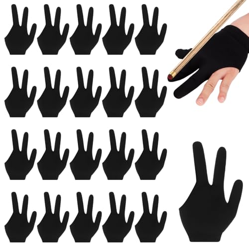 OMISTAR 50 Pcs Billiards Gloves, 3 Fingers Pool Gloves, Left and Right Hand Cue Gloves, Black Breathable Gloves for Men Women, Universal Elastic Sport Gloves