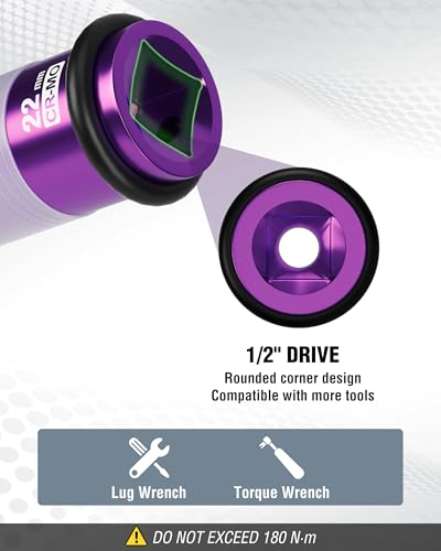 Image of WORKPRO 1 /2 inch Drive Lug Nut Impact Duty Socket, 22mm Deep Thin Wall Socket, Made of Premium Cr-Mo Steel, Non-Marring Lug Nut Wheel Sockets for Car