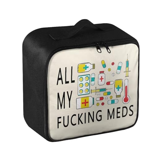 Image of Gomyblomy Travel First Aid Kit Bag Empty for Home All My Fucking Meds Print Medical Bag Portable Emergency Kit Large Capacity Storage Pouch for First Aid Supplies for Doctors Nurse