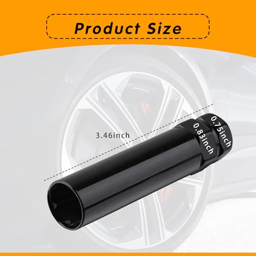 Image of ijuicy 6 Spline Lug Nut Socket, Wheel Lug Nut Removal Tool, Lug Nut Key with 3 /4 Inch and 13 /16 Inch Hex, Suitable for 1 /2 Inch M12x1.5 M12x1.25 Lug Nuts (Black)