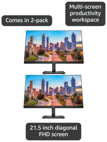 Image of HP P224 21.5 Inch Monitor 2-Pack, FHD 1920 x 1080, LED Backlit, IPS, Vesa Compatible, Anti-Glare, Tilt (HDMI, VGA and DisplayPort) for Home & Office