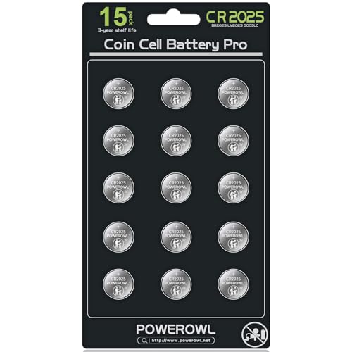 POWEROWL 15 Pcs 2025 Lithium Coin Batteries 3V For Use in Key Fobs Fitness Watches and 3D Glasses Baby Secure Packaging