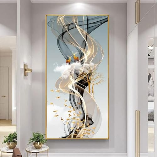 Tableau cerf doré en toile moderne 70x140cm encadré