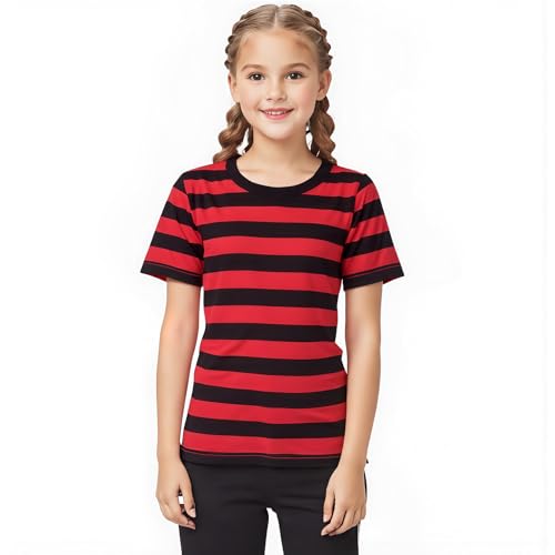 Image of Kids Striped T-Shirt,Short Sleeve,Crew Neck,Boy Girls Summer Tee Top Halloween Costumes 3-12 Years