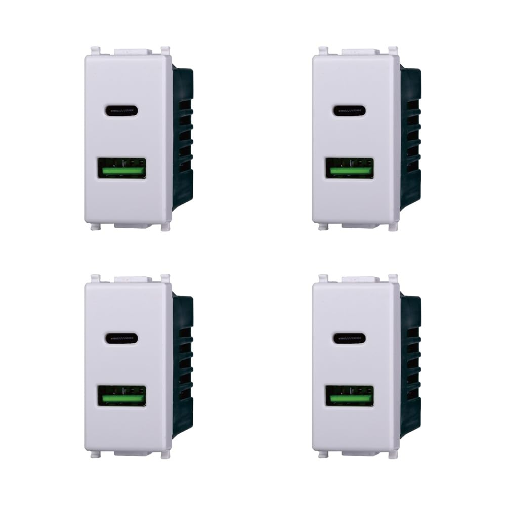 Elektronova Presa USB Type-A+C 5V 3.1A caricatoreBianco compatibile Vimar Plana Kit 4 Pezzi 3002