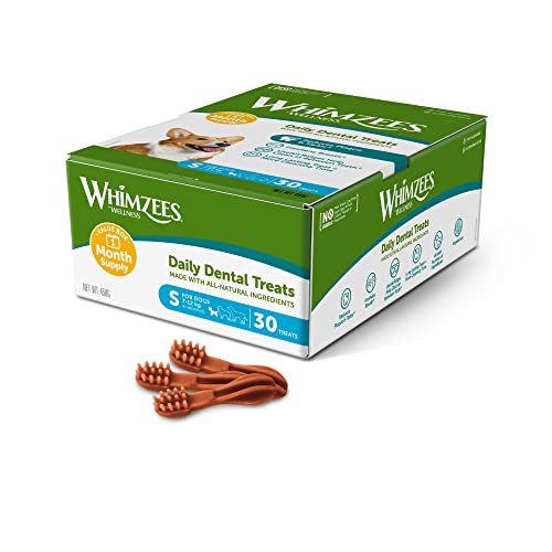 WHIMZEES Zahnbürste, Kaustangen für kleine Hunde zur Zahnpflege, Größe S, 30 Stück (Monatspackung), ohne Zuckerzusatz, getreidefrei, natürlich, fettarm