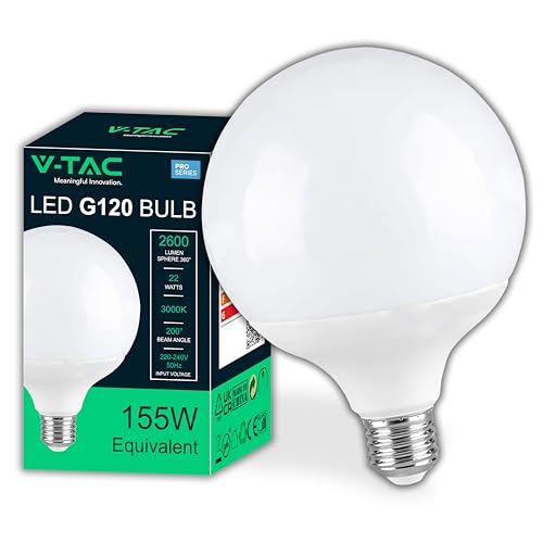 V-TAC Ampoule LED Globe avec Chip Samsung E27 22W (équivalent 155W) G120-2600 Lumen - Ouverture du faisceau lumineux 200° - Efficacité Maximale et Économie...