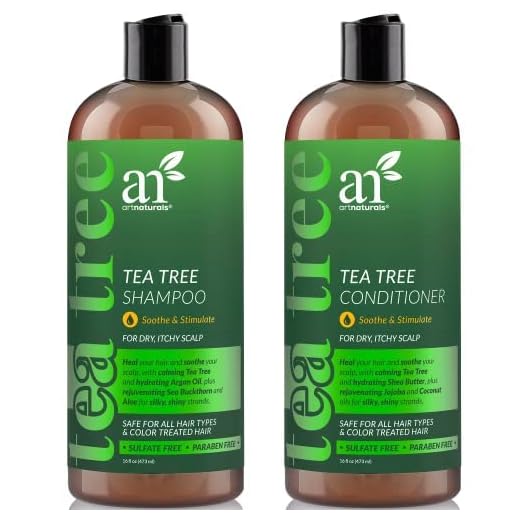 Art Naturals Juego de champú y acondicionador de aceite de árbol de té con aceite esencial de grado terapéutico para limpieza profunda de caspa, el cuero cabelludo seco y el cabello con picazón 473ml