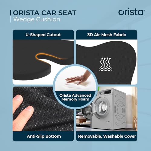 Image of Orista Car Seat Cushion Combo | Neck, Back & Sciatica Relief | High-Density Memory Foam Set for Driving, Office Chair & Gaming | Universal Fit, Black