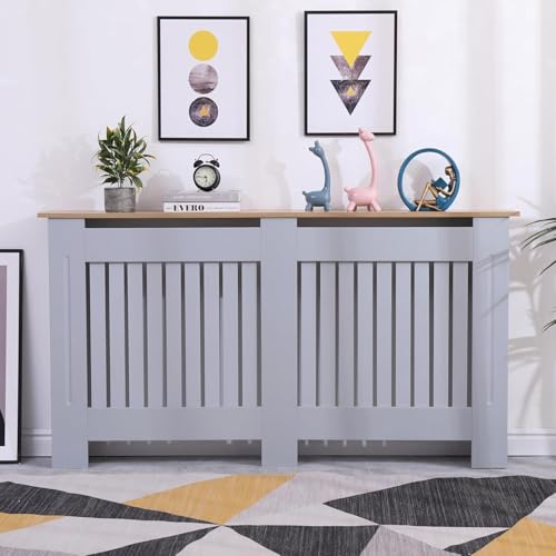 Home Treats Radiator Cover Grey Wooden Heater Cover Large | Radiator Shelf For Hallway Living Room Bedroom Furniture (Large)
