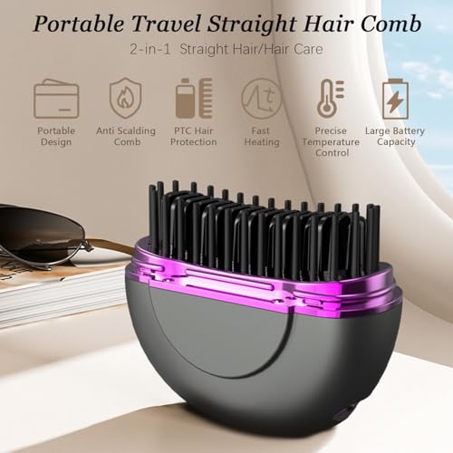 Plancha Cepillo Portátil para el Cabello con Funda Protectora, Plancha Cepillo Caliente Mini para Viaje, Peine Caliente para Mujeres, Plancha Cepillo Calentada para Cabello Liso y Brillante RF-R2 miniatura 2