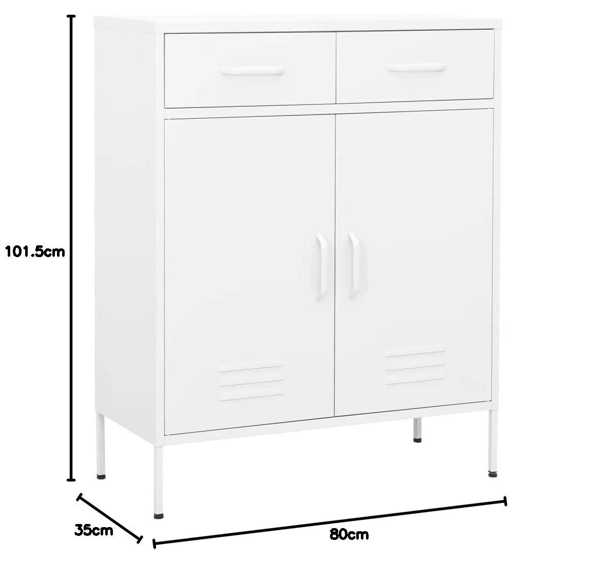 Armadio da ufficio, autoportante, in metallo, per aziende, ufficio, scuola, garage, bianco, 80 x 35 x 101,5 cm, in acciaio (facile da montare)