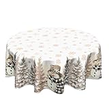ABSOP Gold Christmas Tablecloth Round 60 Inch Winter Snowman Snowflake Table Cloth Farmhouse Merry Christmas Table Cover for Kitchen Dinner Room Holiday Party Indoor Outdoor Home Winter Decor