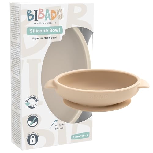 BIBaDO - Silicone Baby Bowl (Fawn) - Stay Put Suction Bowl - Oval Shape - First Meals & Snacks - Durable, Dishwasher & Microwave Safe, BPA Free - Medical Grade - Baby Essentials - 6 Months to 3 Years