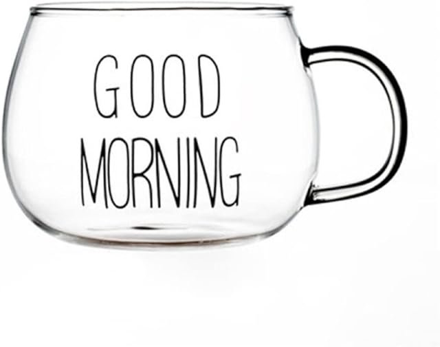 Koksi Good Morning Coffee Mug, 350 ml Glass for Tea, Breakfast, Juice