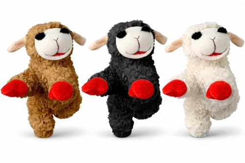 Multipet Mini Lamb Chop 6 Bundle Small Dog Toys | White Black & Brown | Lambchop Squeaker Dog Pet Toy 6 Plush | Small | 3-Pack | Officially Licensed