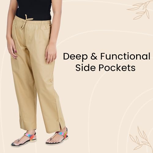 Image of Happy Bunny Parallel Pants for Women 100% Cotton Ankle Length Trousers Regular Fit with Elastic Drawstring Stylish & Pockets Casual Formal Wear for Office & Home