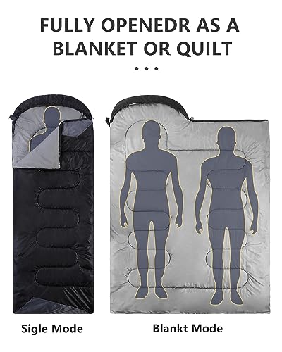 Sleeping Bags for Adults Cold Weather - 20 Degree Big&Tall Size Backpacking Lightweight Waterproof for Girls Boys Mens Teen Women for Camping Hiking Outdoor Travel Hunting with Compression Bags(Black) - Image 4