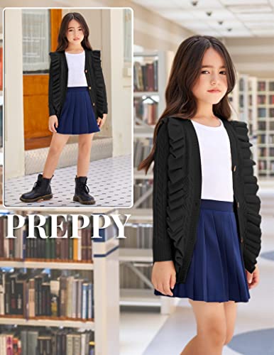 Image of Arshiner Girls Cardigan Sweaters Ruffle School Uniform Sweater V Neck Button Front Outerwear 4-13 Years