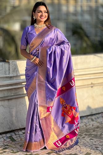 Image of SGF11 Women's Kanjivaram Paithani Silk Saree With Unstitched Blouse Piece