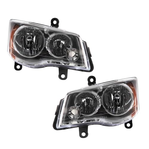 Image of TRQ Driver and Passenger Side Headlight Assembly Set Compatible with 08-16 Chrysler Town and Country with Quad Headlights 11-20 Dodge Grand Caravan with Quad Headlights Halogen Only
