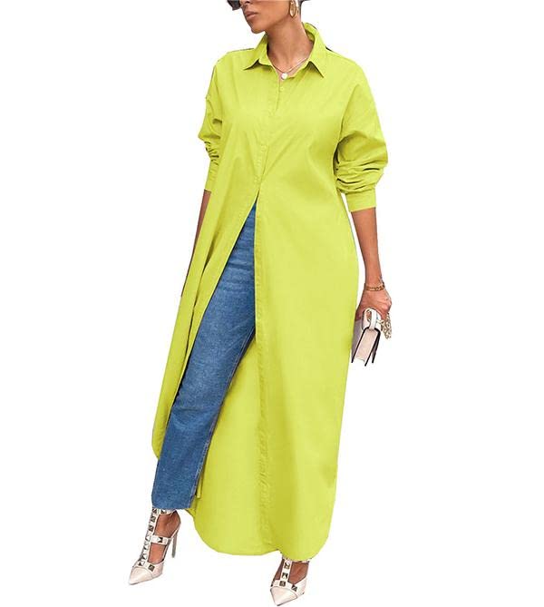 Robe chemise boutonnée couleur jaune éclatant coupe fluide chic taille L