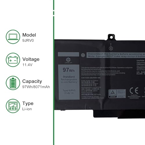 Image of 9JRV0 53XP7 053XP7 Laptop Battery Replacement for Dell Latitude 5521 5531 Precision 3561 3571 3581 3591 Series Notebook 05RGW 005RGW 11.4V 97Wh 8071mAh