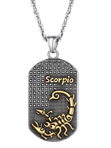 PROSTEEL Collier Homme de Constellation en Acier Inoxydable, Pendentif Plaque Militaire avec Signe Astrologique Plaqué Or Décoré de Strass Autrichien Noir,...