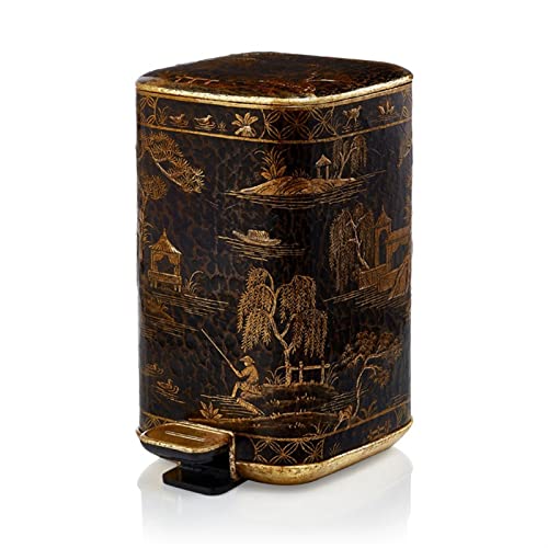 Papelera Bote de Basura Sofisticated y elegante Basura for el hogar French Pintado a mano Lacado de hojas de oro Lacas de oro La basura de la basura de un pedal de lujo puede Cubo de Basura