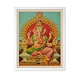 Poster Master Classic Religious Poster - Vintage Spiritual Print - Gift for Artist, Friend - Ganesha, Deity, Elephant God, Hindu, Indian - Wall Decor for Living Room, Office, 8x10 White Framed